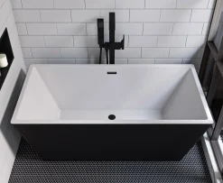 ALFI brand Brass, AB2180-BM Black Matte Single Lever Floor Mounted Tub Filler Mixer w Hand Held Shower Head