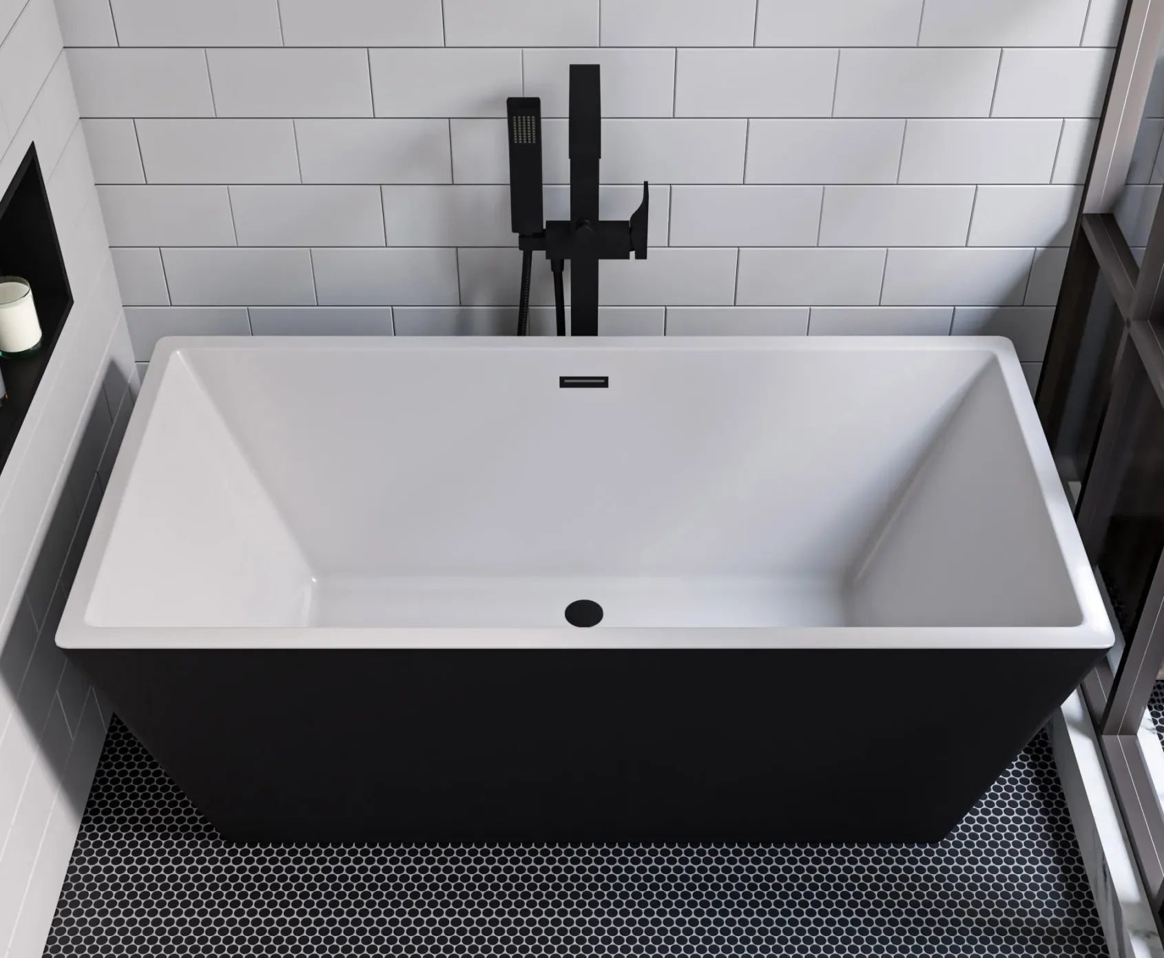 ALFI brand Brass, AB2180-BM Black Matte Single Lever Floor Mounted Tub Filler Mixer w Hand Held Shower Head