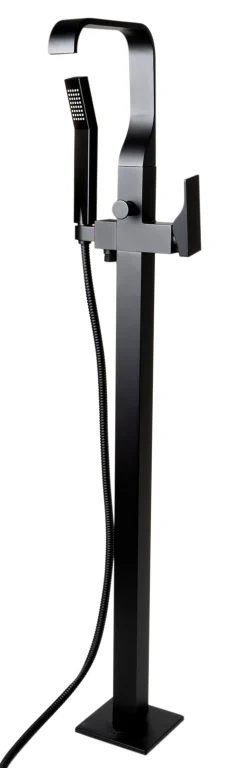 ALFI brand Brass, AB2180-BM Black Matte Single Lever Floor Mounted Tub Filler Mixer w Hand Held Shower Head