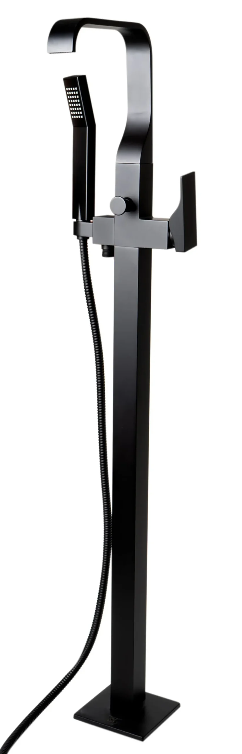 ALFI brand Brass, AB2180-BM Black Matte Single Lever Floor Mounted Tub Filler Mixer w Hand Held Shower Head