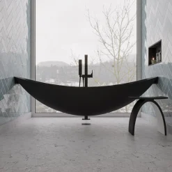 ALFI brand Brass, AB2180-BM Black Matte Single Lever Floor Mounted Tub Filler Mixer w Hand Held Shower Head