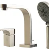 ALFI brand Brass, AB2703-BN Brushed Nickel Deck Mounted Tub Filler and Round Hand Held Shower Head