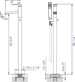 ALFI brand Brass, AB2843-BN Brushed Nickel Single Hole Floor Mounted Waterfall Tub Filler