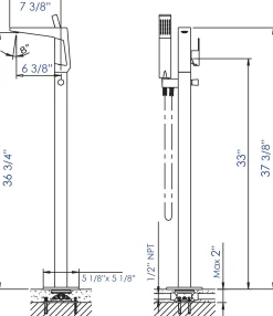 ALFI brand Brass, AB2475-PC Polished Chrome Single Hole Floor Mounted Tub Filler