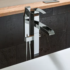 ALFI brand Brass, AB2843-PC Polished Chrome Single Hole Floor Mounted Waterfall Tub Filler