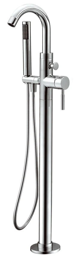 ALFI brand Brass, AB2534-PC Polished Chrome Single Lever Floor Mounted Tub Filler Mixer w Hand Held Shower Head