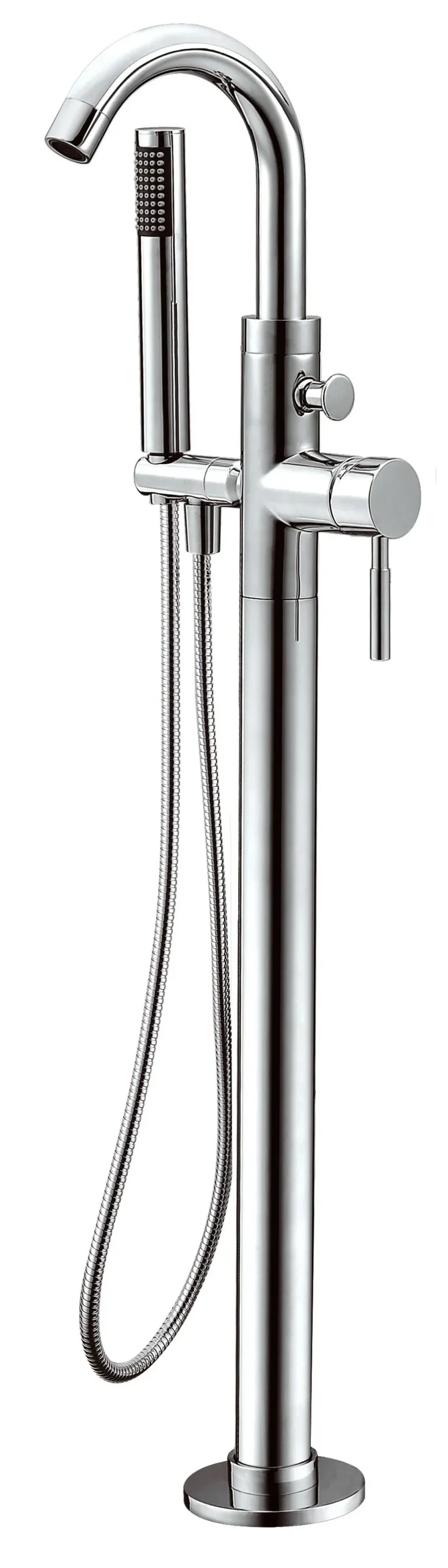 ALFI brand Brass, AB2534-PC Polished Chrome Single Lever Floor Mounted Tub Filler Mixer w Hand Held Shower Head
