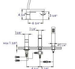 ALFI brand Brass, AB2322-PC Polished Chrome Deck Mounted Tub Filler and Square Hand Held Shower Head