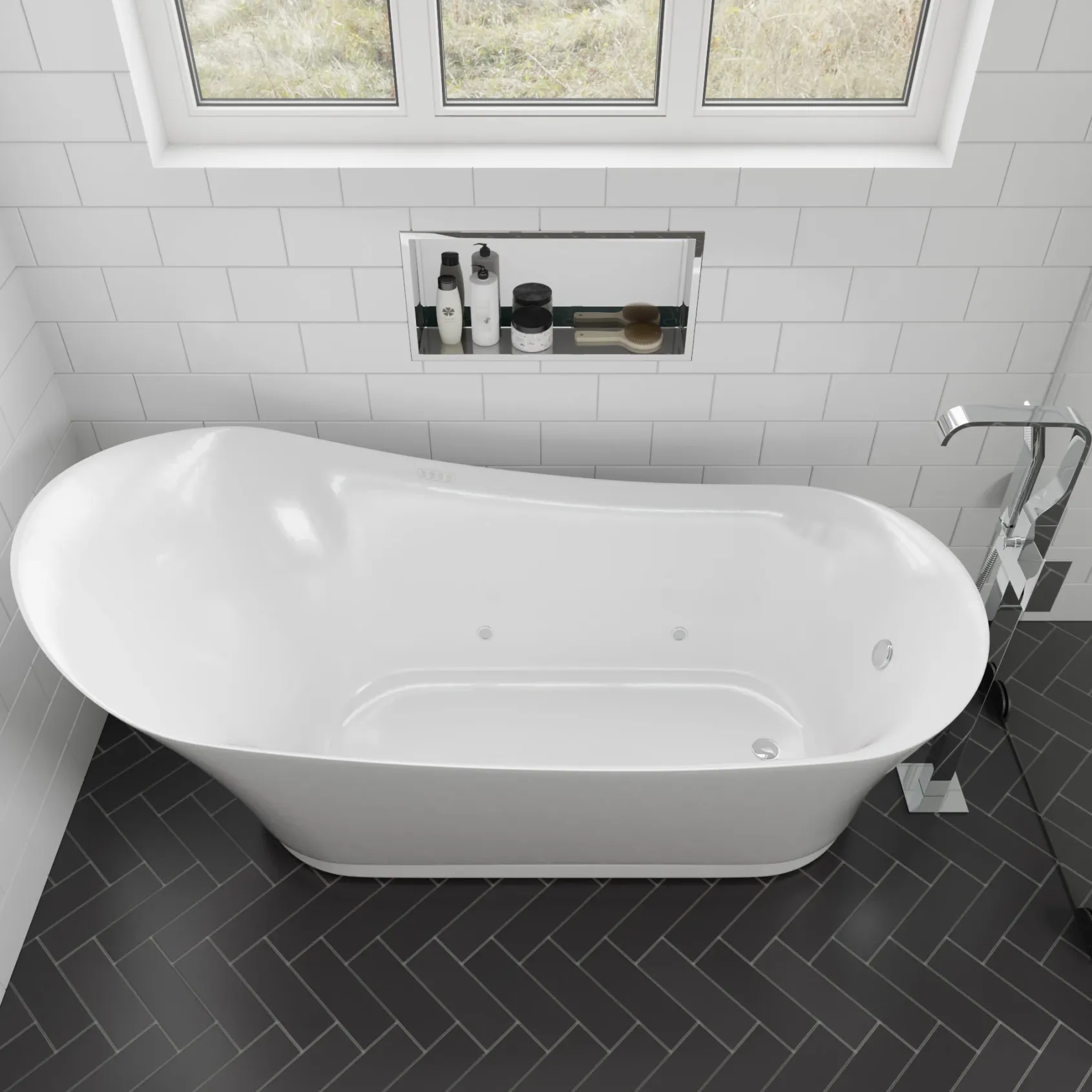ALFI brand Brass, AB2180-PC Polished Chrome Single Lever Floor Mounted Tub Filler Mixer w Hand Held Shower Head