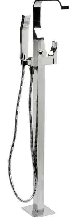 ALFI brand Brass, AB2180-PC Polished Chrome Single Lever Floor Mounted Tub Filler Mixer w Hand Held Shower Head