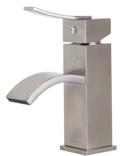 ALFI Brushed Nickel Square Body Curved Spout Single Lever Bathroom Faucet, AB1258-BN