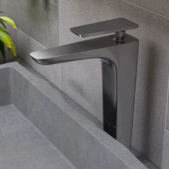 ALFI Brushed Nickel Tall Single Hole Modern Bathroom Faucet, AB1778-BN