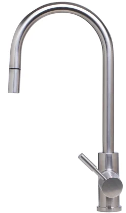 ALFI Solid Brushed Stainless Steel Single Hole Pull Down Kitchen Faucet, AB2028-BSS