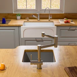 ALFI Solid Brushed Stainless Steel Retractable Single Hole Kitchen Faucet, AB2038-BSS