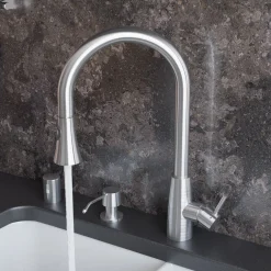 ALFI Solid Brushed Stainless Steel Pull Down Single Hole Kitchen Faucet, AB2034-BSS