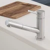 ALFI Solid Brushed Stainless Steel Pull Out Single Hole Kitchen Faucet, AB2025-BSS