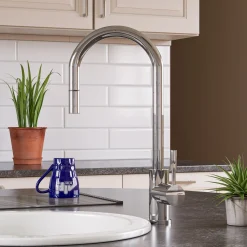 ALFI Solid Polished Stainless Steel Single Hole Pull Down Kitchen Faucet, AB2028-PSS