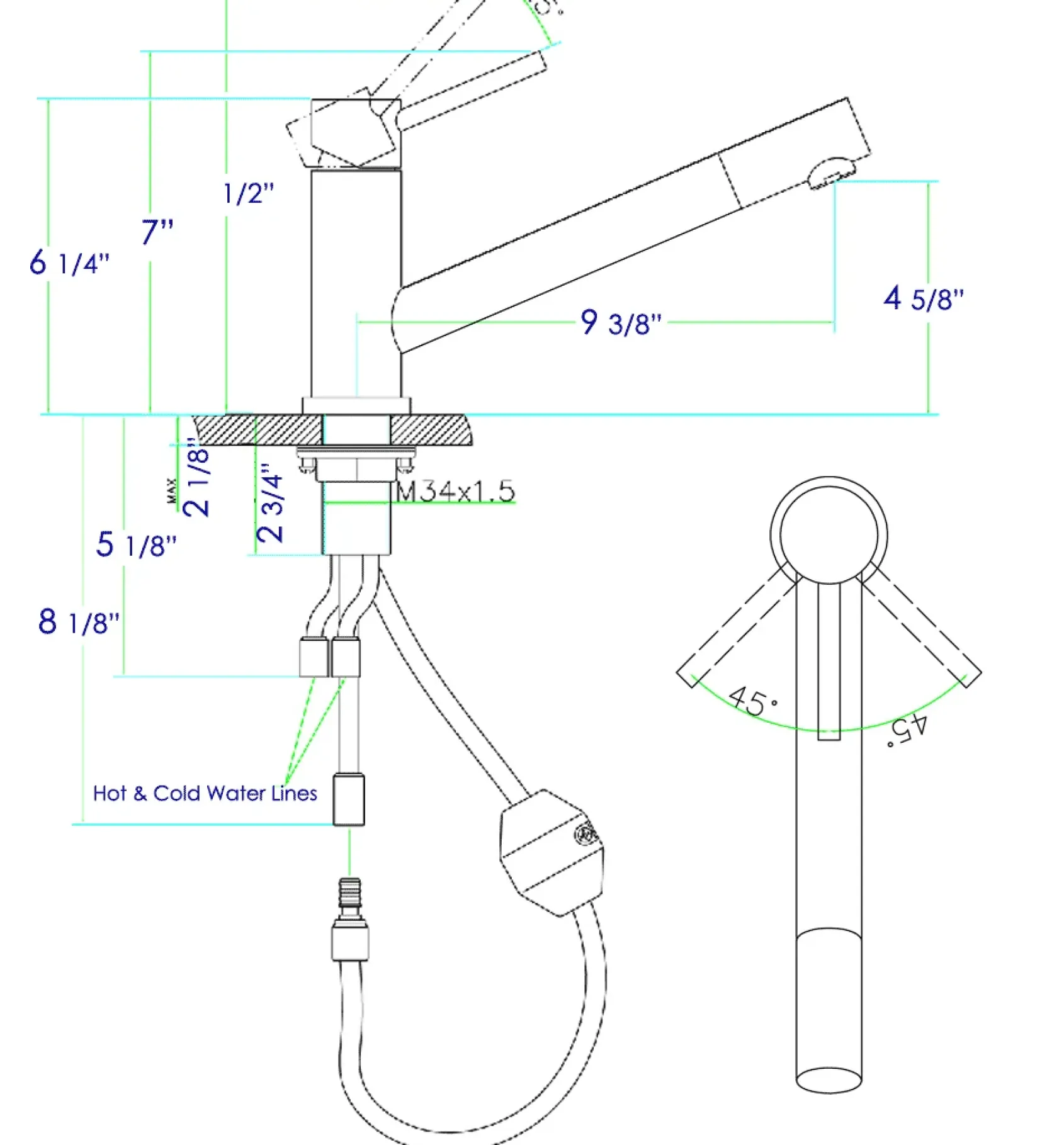 ALFI Solid Polished Stainless Steel Pull Out Single Hole Kitchen Faucet, AB2025-PSS