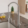 ALFI Solid Stainless Steel Commercial Spring Kitchen Faucet with Pull Down Shower Spray, AB2039S