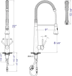 ALFI Solid Stainless Steel Commercial Spring Kitchen Faucet with Pull Down Shower Spray, AB2039S