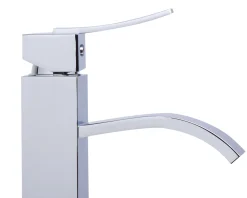 ALFI Tall Polished Chrome Tall Square Body Curved Spout Single Lever Bathroom Faucet, AB1158-PC