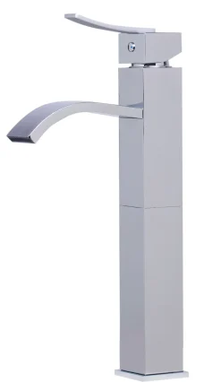 ALFI Tall Polished Chrome Tall Square Body Curved Spout Single Lever Bathroom Faucet, AB1158-PC