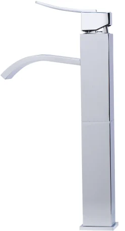 ALFI Tall Polished Chrome Tall Square Body Curved Spout Single Lever Bathroom Faucet, AB1158-PC