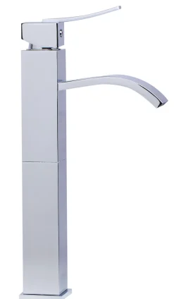 ALFI Tall Polished Chrome Tall Square Body Curved Spout Single Lever Bathroom Faucet, AB1158-PC