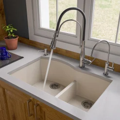 ALFI Biscuit 33" Double Bowl Undermount Granite Composite Kitchen Sink, AB3320UM-B