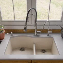 ALFI Biscuit 33" Double Bowl Undermount Granite Composite Kitchen Sink, AB3320UM-B