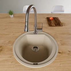 ALFI Biscuit 20" Drop-In Round Granite Composite Kitchen Prep Sink, AB2020DI-B