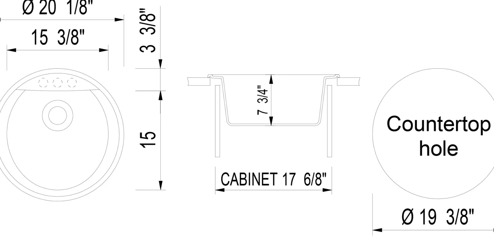 ALFI Biscuit 20" Drop-In Round Granite Composite Kitchen Prep Sink, AB2020DI-B