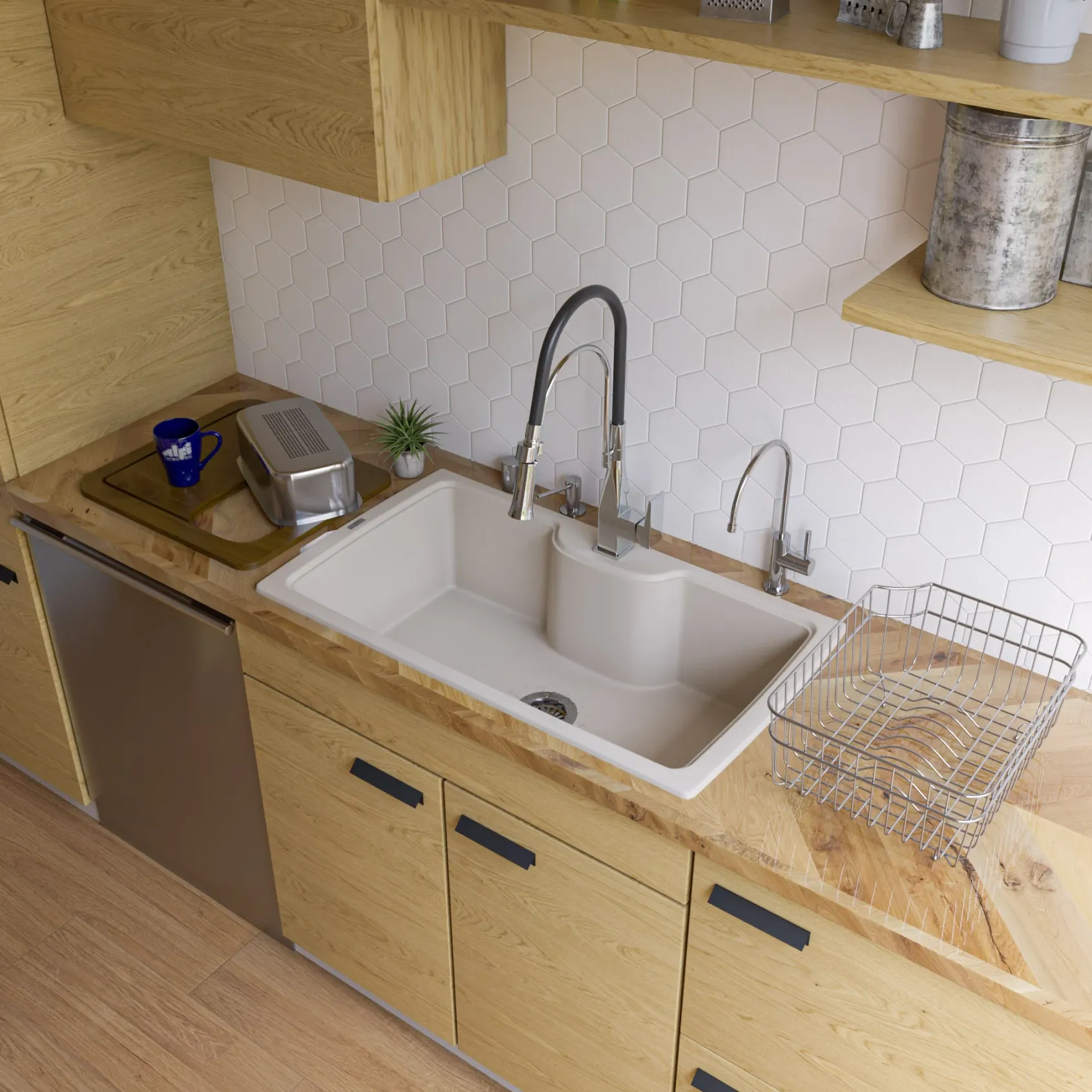 ALFI Biscuit 35" Drop-In Single Bowl Granite Composite Kitchen Sink, AB3520DI-B