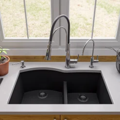 ALFI Black 33" Double Bowl Undermount Granite Composite Kitchen Sink, AB3320UM-BLA