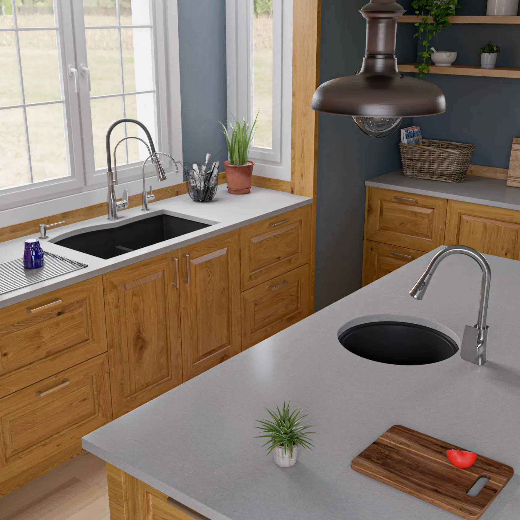 ALFI Black 33" Double Bowl Undermount Granite Composite Kitchen Sink, AB3320UM-BLA