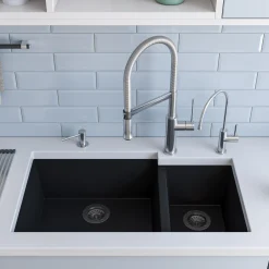 ALFI Black 34" Double Bowl Undermount Granite Composite Kitchen Sink, AB3319UM-BLA