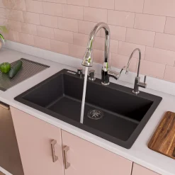ALFI Black 30" Drop-In Single Bowl Granite Composite Kitchen Sink, AB3020DI-BLA