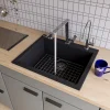 ALFI Black 24" Drop-In Single Bowl Granite Composite Kitchen Sink, AB2420DI-BLA