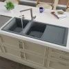 ALFI brand AB4620DI-T Titanium 46" Double Bowl Granite Composite Kitchen Sink with Drainboard