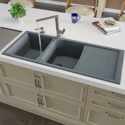 ALFI brand AB4620DI-T Titanium 46" Double Bowl Granite Composite Kitchen Sink with Drainboard