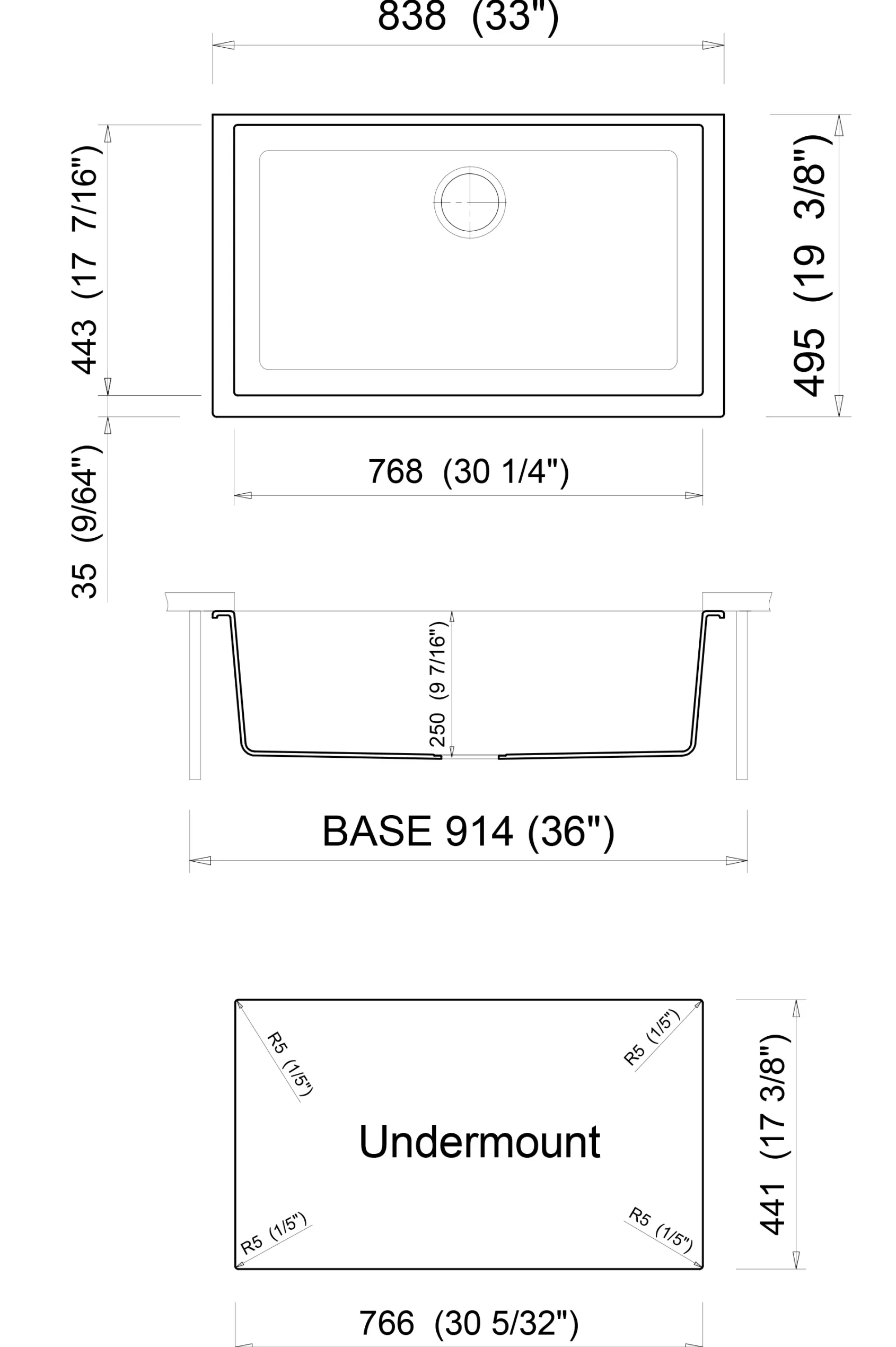 ALFI brand AB3322UM-C Chocolate 33" Single Bowl Undermount Granite Composite Kitchen Sink