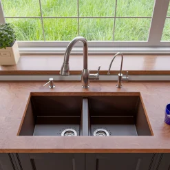 ALFI brand AB3420UM-C Chocolate 34" Undermount Double Bowl Granite Composite Kitchen Sink