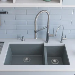 ALFI brand AB3319UM-T Titanium 34" Double Bowl Undermount Granite Composite Kitchen Sink