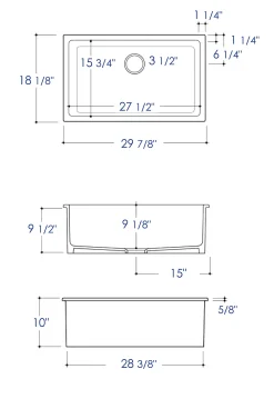 ALFI brand 30" Dual Mount Fireclay Kitchen Sink, Black Matte, No Faucet Hole, AB3018UD-BM