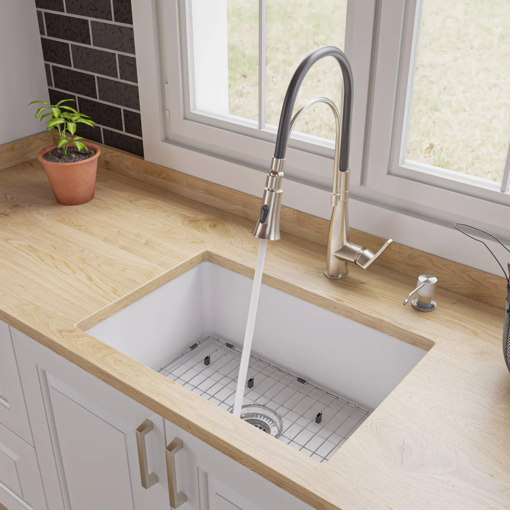 ALFI brand 27" Dual Mount Fireclay Kitchen Sink, White, No Faucet Hole, ABF2718UD-W