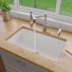 ALFI brand 30" Dual Mount Fireclay Kitchen Sink, White, No Faucet Hole, ABF3018UD-W