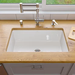 ALFI brand 30" Dual Mount Fireclay Kitchen Sink, White, No Faucet Hole, ABF3018UD-W