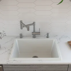 ALFI brand 24" Fireclay Dual Mount Kitchen Sink, White, AB2418UD-W
