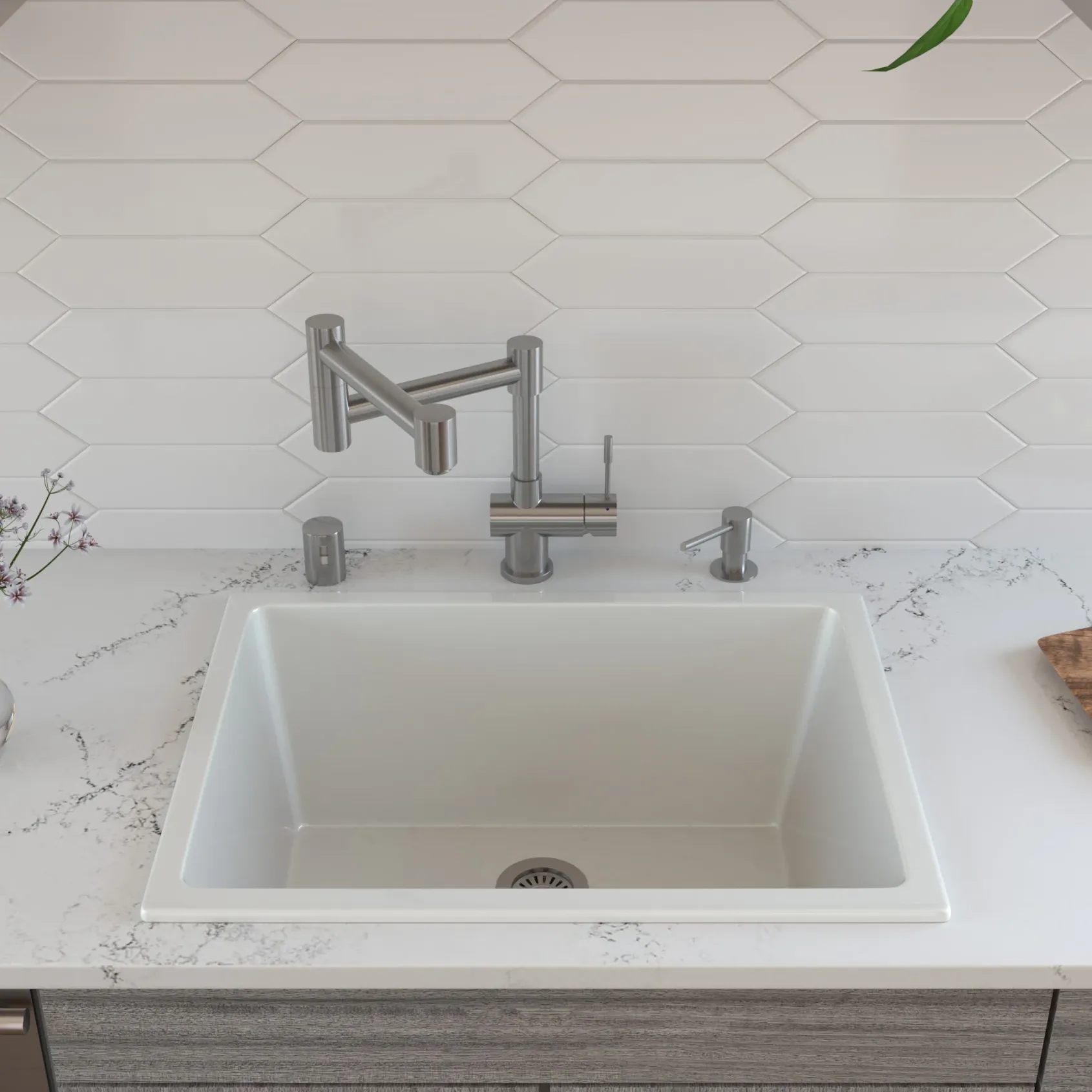 ALFI brand 24" Fireclay Dual Mount Kitchen Sink, White, AB2418UD-W