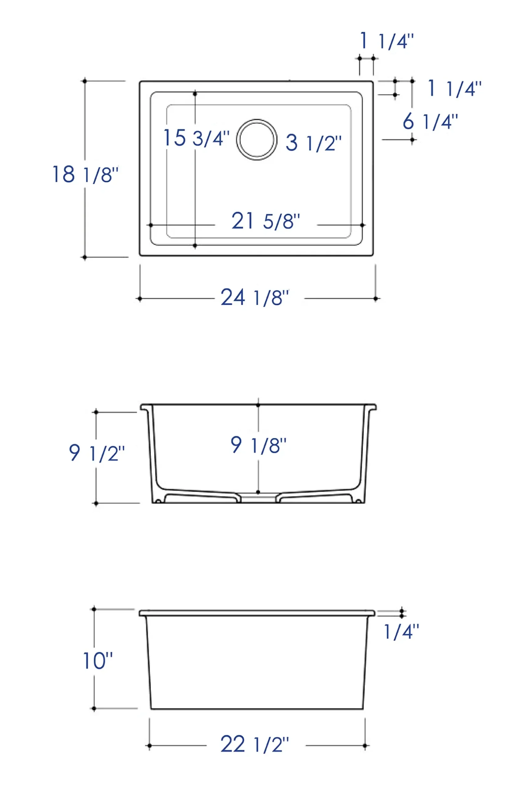 ALFI brand 24" Fireclay Dual Mount Kitchen Sink, White, AB2418UD-W